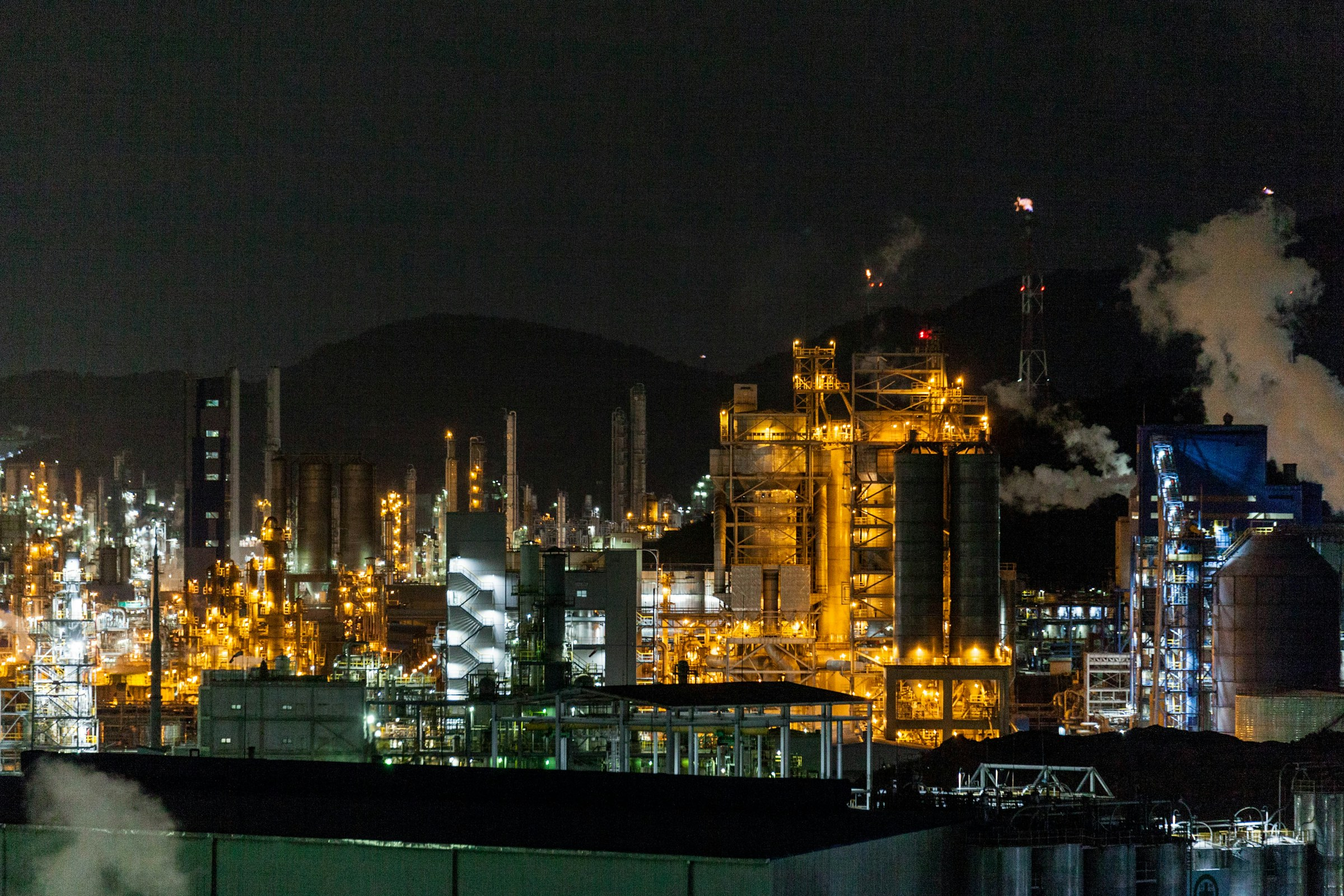 Industrial plant lit at night
